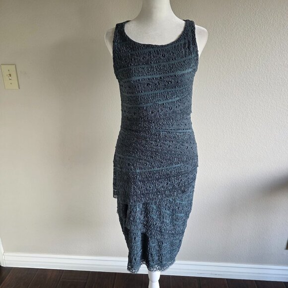 Bailey 44 Slate Blue Lace Sleeveless Bodycon Column Layer Dress Anthropologie M - Picture 1 of 7
